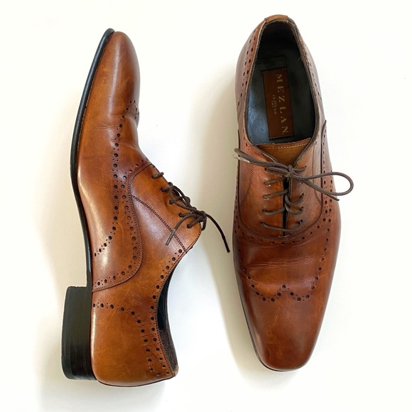 Mezlan Other - MEZLAN brown tan Antique Italian leather lace wingtip Oxford dress shoes